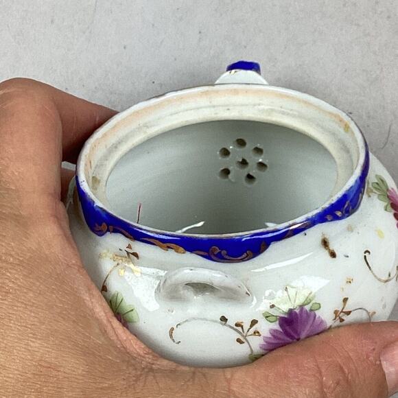 Vintage Porcelain Hand Painted Floral Teapot - 3”Hx4”L - Picture 10 of 11